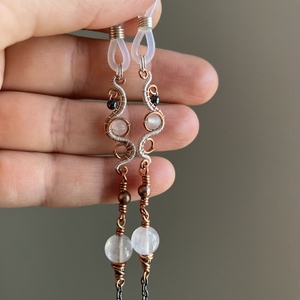 Réz és ezüst szemüveglánc rózsakvarccal, Ékszer, Szemüveglánc, Ékszerkészítés, Fémmegmunkálás, MESKA