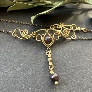 Sárgaréz gránát nyakék - ékszer - nyaklánc - statement nyaklánc - Meska.hu