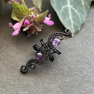 Fekete és ametiszt fülgyűrű - ékszer - fülbevaló - fülgyűrű - Meska.hu