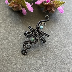 Fekete zöld turmalin fülgyűrű, Ékszer, Fülbevaló, Fülgyűrű, Ékszerkészítés, Fémmegmunkálás, MESKA