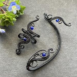 Fekete és szodalit fülékszer - ékszer - fülbevaló - fülékszer - Meska.hu