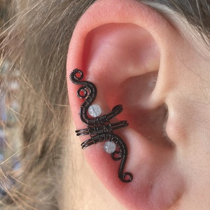 Fekete és akvamarin fülgyűrű - ékszer - fülbevaló - fülgyűrű - Meska.hu