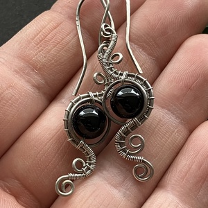 925 sterling ezüst és ónix  fülbevaló - ékszer - fülbevaló - lógó fülbevaló - Meska.hu