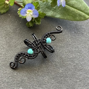 Fekete türkiz fülgyűrű - ékszer - fülbevaló - fülgyűrű - Meska.hu