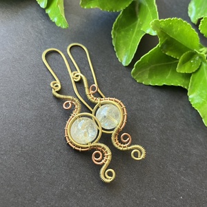 Sárgaréz vörösréz citrin fülbevaló - ékszer - fülbevaló - lógó fülbevaló - Meska.hu