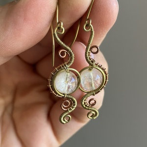 Sárgaréz vörösréz citrin fülbevaló, Ékszer, Fülbevaló, Lógó fülbevaló, Ékszerkészítés, Fémmegmunkálás, MESKA