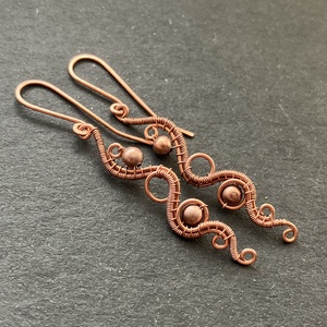 Réz hosszú fülbevaló, Ékszer, Fülbevaló, Lógó fülbevaló, Fémmegmunkálás, Ékszerkészítés, MESKA