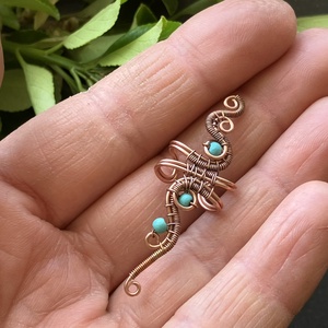 Réz és türkiz nagy fülgyűrű - ékszer - fülbevaló - fülgyűrű - Meska.hu