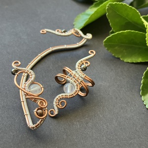 Réz és ezüst rózsakvarc fülgyűrű - ékszer - fülbevaló - fülgyűrű - Meska.hu