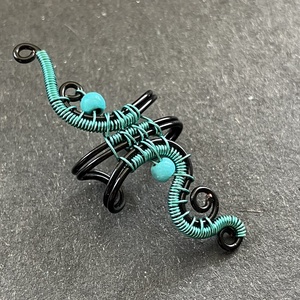 Fekete és türkiz fülgyűrű, Ékszer, Fülbevaló, Fülgyűrű, Ékszerkészítés, Fémmegmunkálás, MESKA