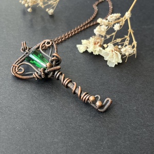 Réz és zöld kulcs medál, Ékszer, Nyaklánc, Medál, Ékszerkészítés, Fémmegmunkálás, MESKA