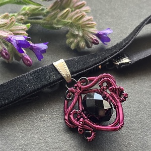 Fekete és magenta choker, Ékszer, Nyaklánc, Nyakpánt, gallér, Ékszerkészítés, Fémmegmunkálás, MESKA