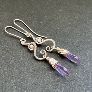 Ezüst lila fülbevaló, Ékszer, Fülbevaló, Lógó fülbevaló, Ékszerkészítés, Fémmegmunkálás, MESKA