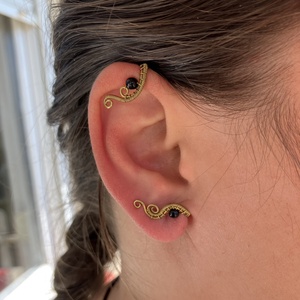 Sárgaréz és ónix fülékszer, Ékszer, Fülbevaló, Fülékszer, Ékszerkészítés, Fémmegmunkálás, MESKA