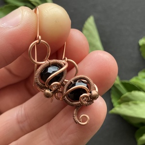 Réz és fekete fülbevaló, Ékszer, Fülbevaló, Lógó fülbevaló, Ékszerkészítés, Fémmegmunkálás, MESKA