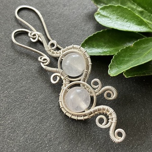 925 sterling ezüst fülbevaló rózsakvarccal, Ékszer, Fülbevaló, Lógó fülbevaló, Fémmegmunkálás, Ötvös, MESKA