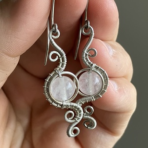 925 sterling ezüst fülbevaló rózsakvarccal - ékszer - fülbevaló - lógó fülbevaló - Meska.hu