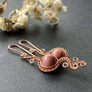 Réz és rodonit fülbevaló - Meska.hu