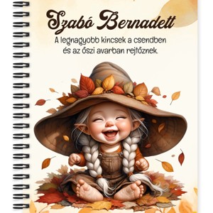 Személyre szabható - Tündéri őszi manó lány mintás A5-ös füzet, Otthon & Életmód, Papír, írószer, Jegyzetfüzet & Napló, , MESKA