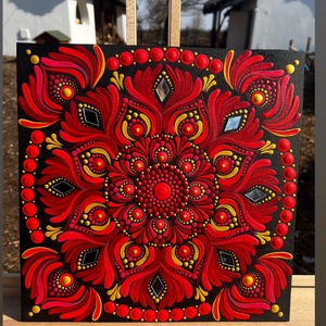 Vörösláng Mandala, Művészet, Festmény, Akril, Festészet, MESKA