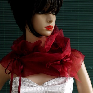 WRAP / bordó- fodros organza vállkendő, boleró - ruha & divat - női ruha - alkalmi ruha & estélyi ruha - Meska.hu