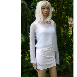 TIFFANY/jégkék - szexi selyem-mohair pulóver - kézzel kötött - ruha & divat - női ruha - pulóver - Meska.hu