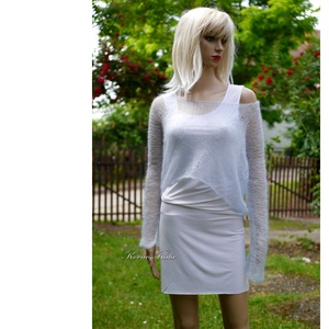 TIFFANY/jégkék - szexi selyem-mohair pulóver - kézzel kötött - ruha & divat - női ruha - pulóver - Meska.hu