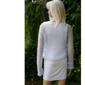 TIFFANY/jégkék - szexi selyem-mohair pulóver - kézzel kötött - ruha & divat - női ruha - pulóver - Meska.hu