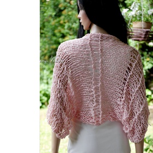 BOHO-BOLERÓ - kézzel kötött rövid kardigán / rózsaszín, Ruha & Divat, Női ruha, Bolero, Kötés, Meska