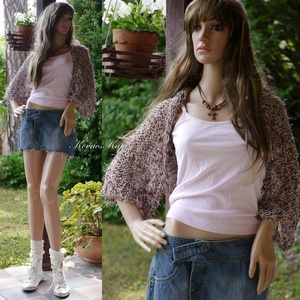 BOHO-BOLERÓ - kézzel kötött rövid kardigán / barna XL - ruha & divat - női ruha - bolero - Meska.hu