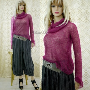 TIFFANY / bordó - szexi selyem-mohair pulóver kámzsával - kézzel kötött - ruha & divat - női ruha - pulóver - Meska.hu