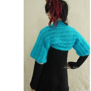 TÜRKIZ BOLERÓ - exkluzív  kézzel kötött mohair kabátka - ruha & divat - női ruha - pulóver - Meska.hu
