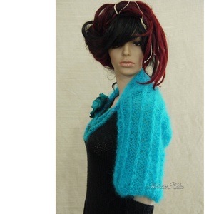 TÜRKIZ BOLERÓ - exkluzív  kézzel kötött mohair kabátka - ruha & divat - női ruha - pulóver - Meska.hu