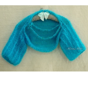 TÜRKIZ BOLERÓ - exkluzív  kézzel kötött mohair kabátka - ruha & divat - női ruha - pulóver - Meska.hu