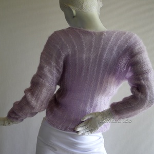 DIDO - exkluzív selyem-mohair kardigán- kézzel kötött / pasztell lila - ruha & divat - női ruha - pulóver - Meska.hu