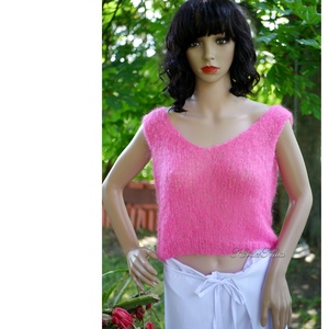 PIHE-TOP - exkluzív kézzel kötött selyem-mohair ujjatlan pulóver / pink - ruha & divat - női ruha - pulóver - Meska.hu