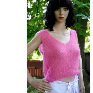 PIHE-TOP - exkluzív kézzel kötött selyem-mohair ujjatlan pulóver / pink - ruha & divat - női ruha - pulóver - Meska.hu