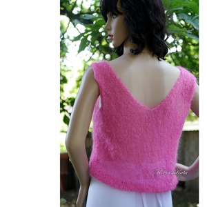 PIHE-TOP - exkluzív kézzel kötött selyem-mohair ujjatlan pulóver / pink - ruha & divat - női ruha - pulóver - Meska.hu