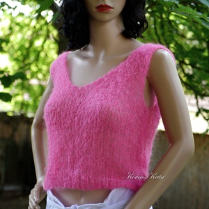 PIHE-TOP - exkluzív kézzel kötött selyem-mohair ujjatlan pulóver / pink, Ruha & Divat, Női ruha, Pulóver, Kötés, MESKA