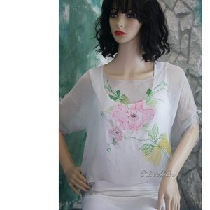 CHIFFON-blúz rózsával , Ruha & Divat, Női ruha, Blúz, Selyemfestés, Varrás, Meska