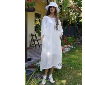 JAFA - lagenlook muszlin tunika-ruha / fehér - ruha & divat - női ruha - alkalmi ruha & estélyi ruha - Meska.hu