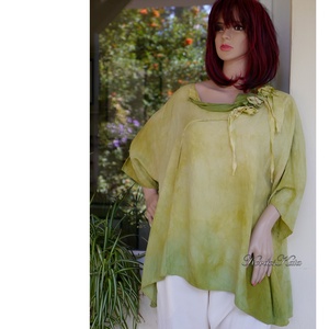 OLIV SELYEMBLÚZ- exkluzív 100% Crepe de Chine selyem artsy tunika, Ruha & Divat, Női ruha, Blúz, Varrás, Festett tárgyak, MESKA