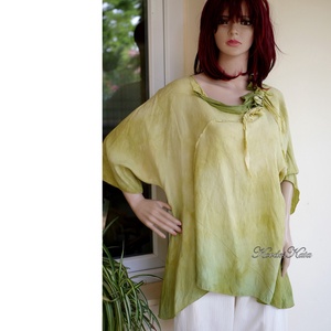 OLIV SELYEMBLÚZ- exkluzív 100% Crepe de Chine selyem artsy tunika - ruha & divat - női ruha - blúz - Meska.hu