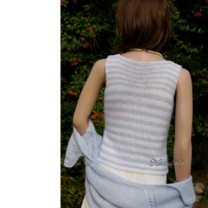 NYUSZI-TOP - exkluzív angóra felső, kézzel kötött pulóver / kék-fehér  - ruha & divat - női ruha - pulóver & kardigán - Meska.hu