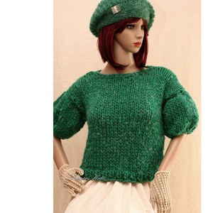 JAZZ PULCSI / zöld - romantikus kézzel kötött chunky pulóver - ruha & divat - női ruha - pulóver - Meska.hu