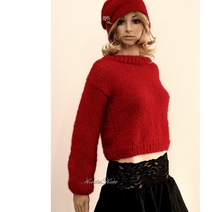 KID MOHAIR-SILK PULCSI - exkluzív kézzel kötött pulóver / vörös - ruha & divat - női ruha - pulóver - Meska.hu