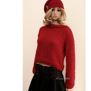 KID MOHAIR-SILK PULCSI - exkluzív kézzel kötött pulóver / vörös - ruha & divat - női ruha - pulóver - Meska.hu