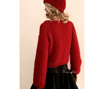 KID MOHAIR-SILK PULCSI - exkluzív kézzel kötött pulóver / vörös - ruha & divat - női ruha - pulóver - Meska.hu