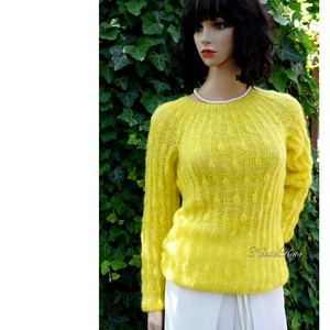 LONCI BabyAlpaka-Silk - exkluzív kézzel kötött design pulóver / kénsárga, Ruha & Divat, Női ruha, Pulóver & Kardigán, Kötés, Meska