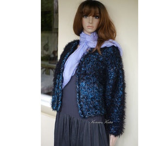 BORZI-KARDI / kék-fekete - exkluzív kézzel kötött selyem kabátka, kardigán - ruha & divat - női ruha - pulóver & kardigán - Meska.hu